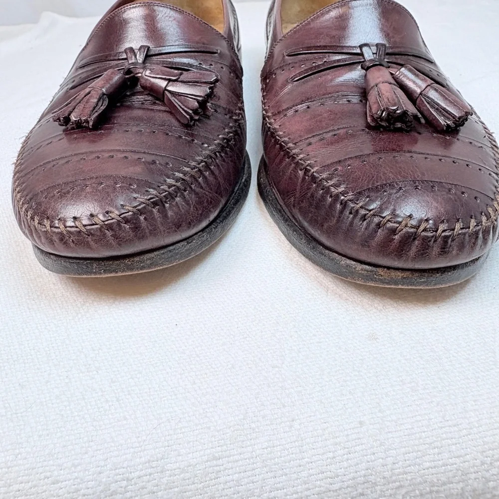 Vtg Paolo De Marco Mens 10.5 Oxblood Leather Hand Laced Tassel Loafers  Luxury